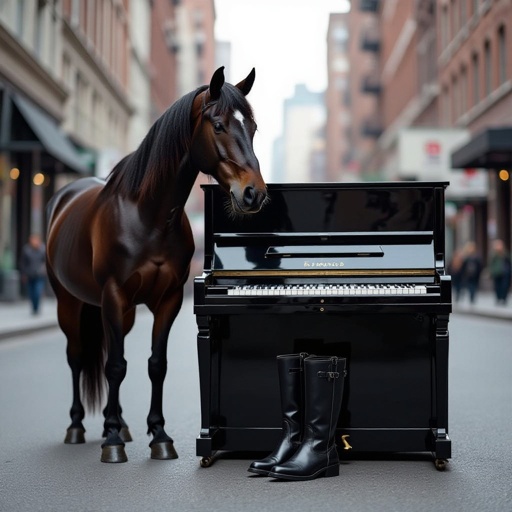 Horse piano body 2 boots in city