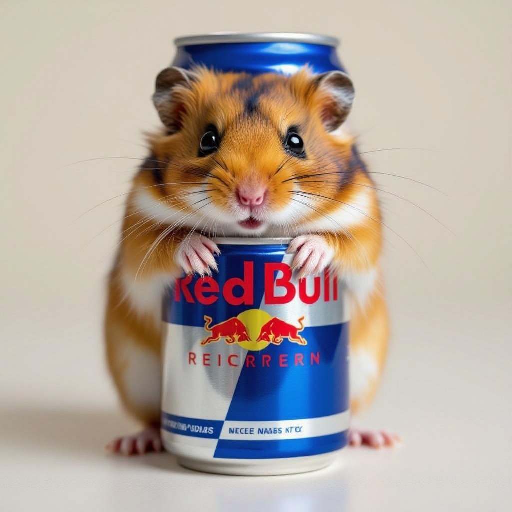Make a hamster with red bull