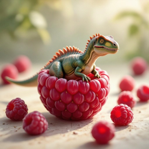 A dinosaur in a raspberry