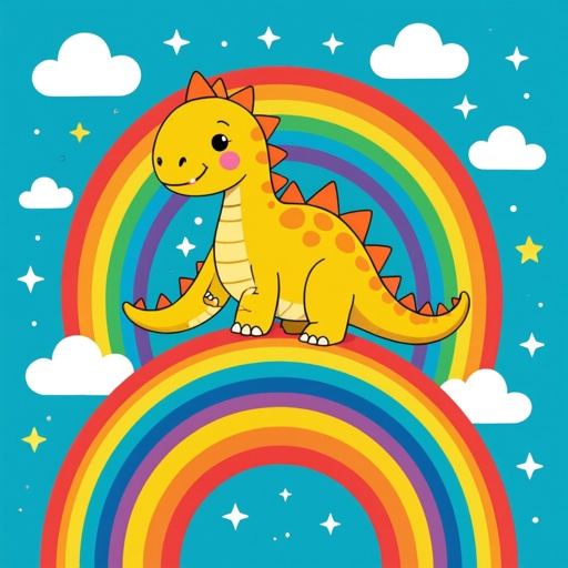 Un dinosauro banana piccolo carino sull arcobaleno