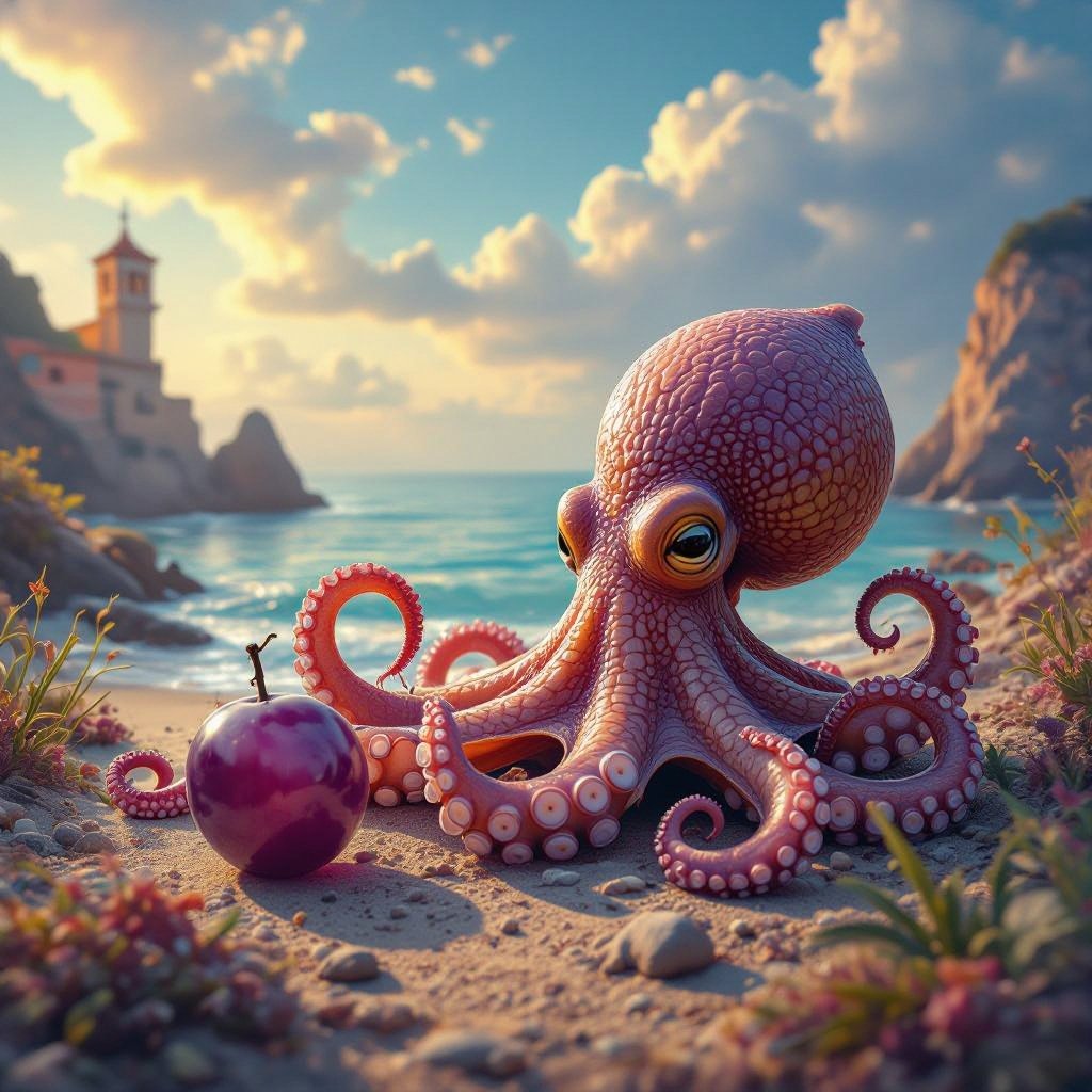 Octopus and a grape in Italian Brainrot