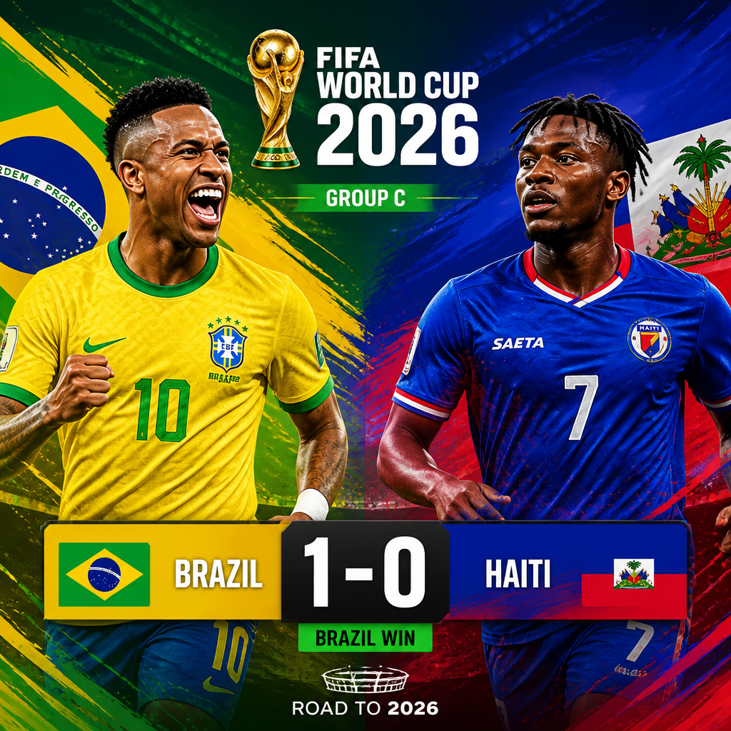 Brazil versus Haiti 2026 World Cup group 1-0 Brazil winning