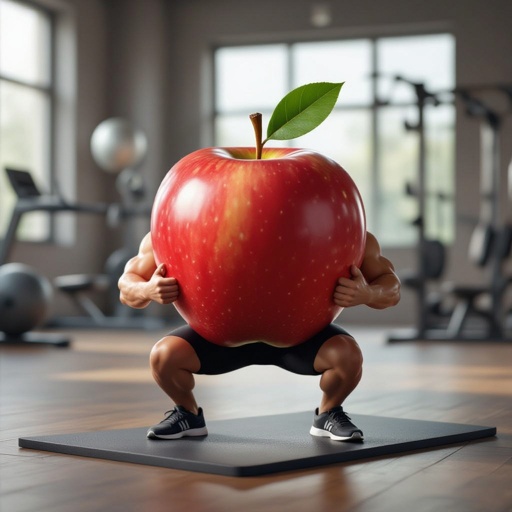 Giga apple with face body at the gym working out