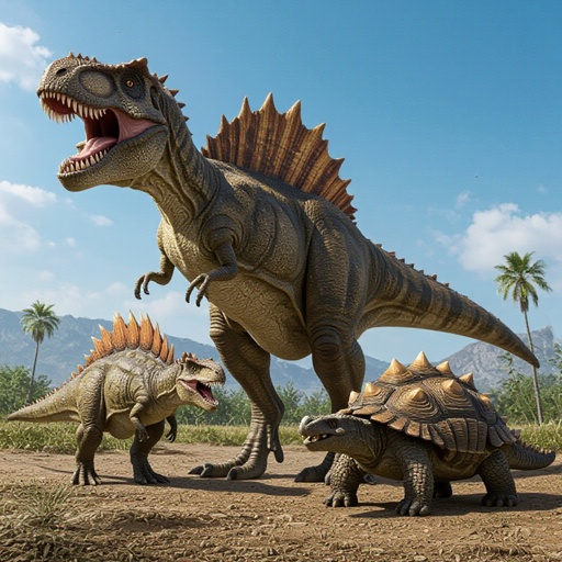 Faça uma junção de tiranossauro Rex com espinossauro e anquilossauro