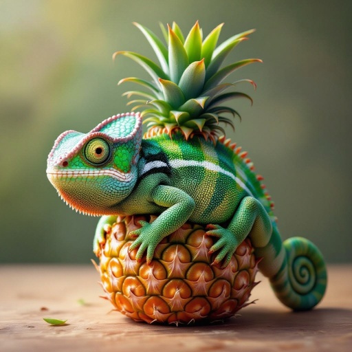 Un camaleonte fuso ad un’ananas