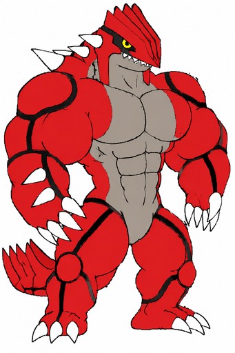 Red and gray muscular cartoon creature with claws and spikes, standing upright.