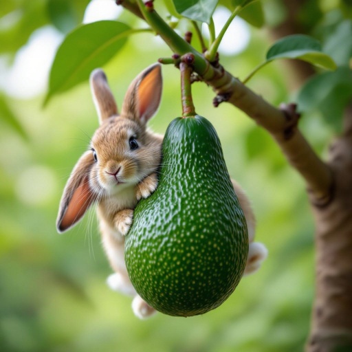 Avocado rabbit hanging on a tree