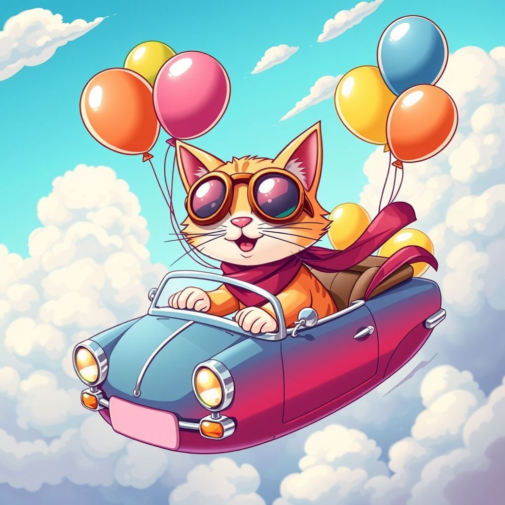 CAT FLYING IN THE CAR