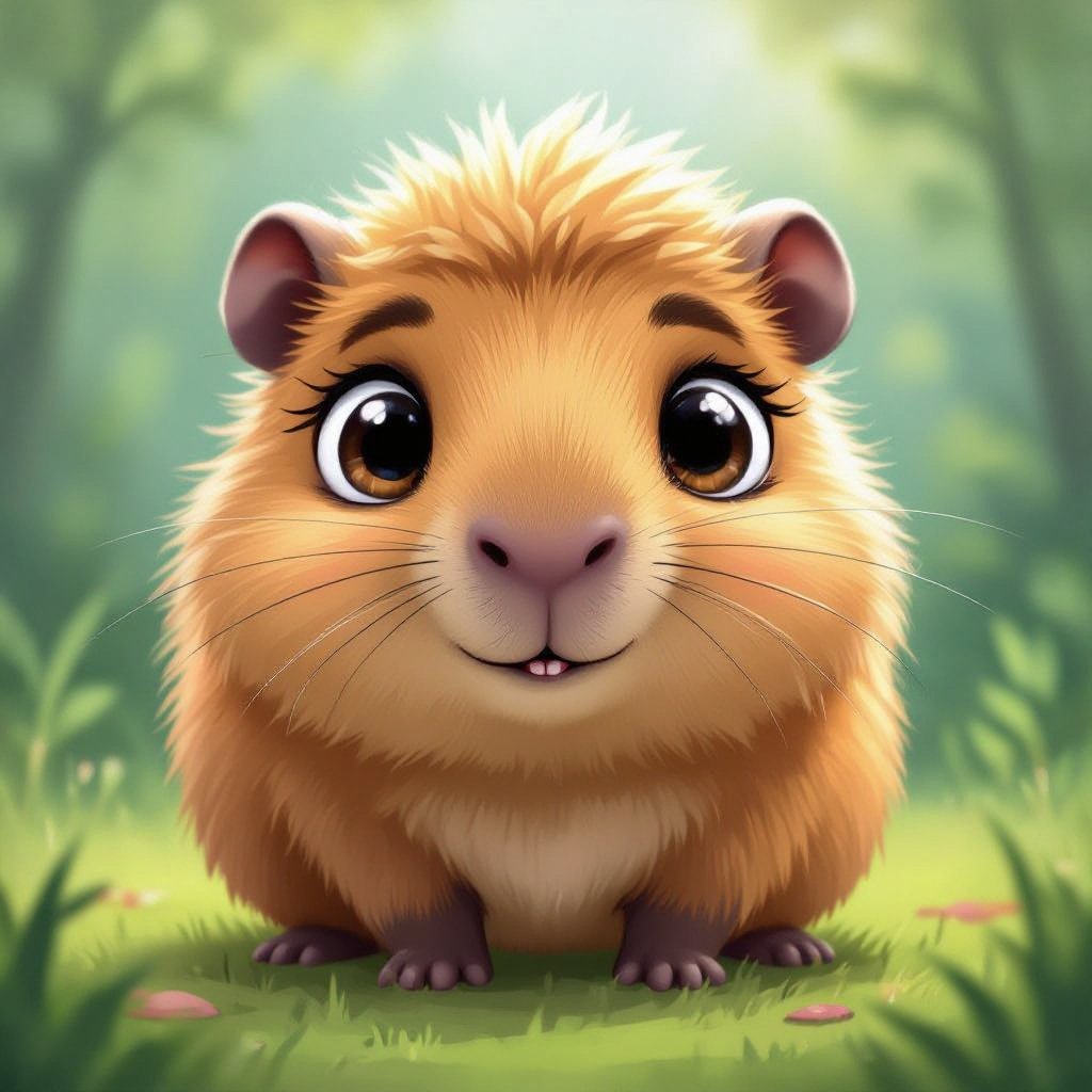 Un capibara tenero con gli occhioni dolci stile cartone