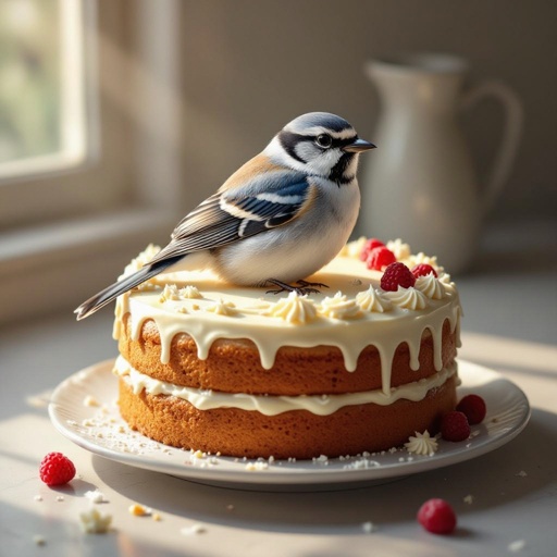 A bird merged with cake