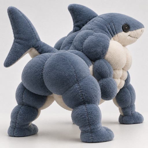Blue-gray 3D shark-shaped creature walking on four legs against a plain background.