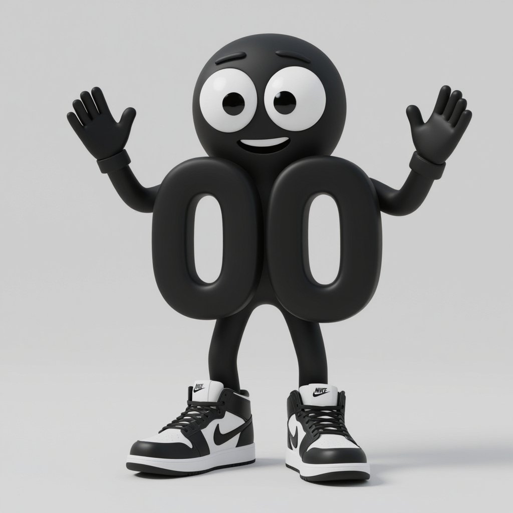 Il numero 00 nero senza occhi con braccia che hanno guanti e delle scarpe Nike binche