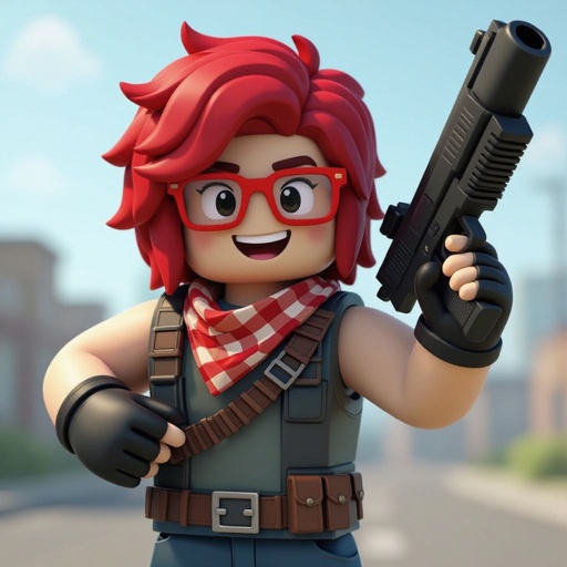 Roblox bacon hair with gun and a red glasses