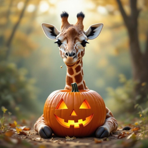 Jirafa con torso de calabaza tomando mate