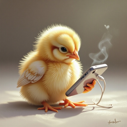 Um pintinho 🐣 mexendo no celular 