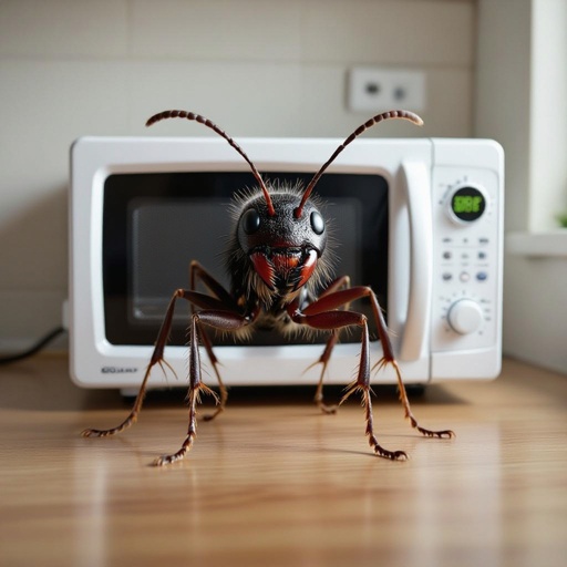 Microwave with hairy legs and a fat ant head