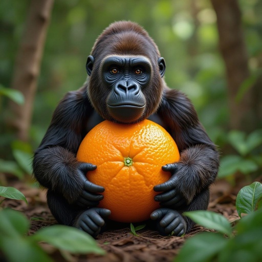 Make a gorilla what is made of orange peel and its body is a orange and it’s in a jungle