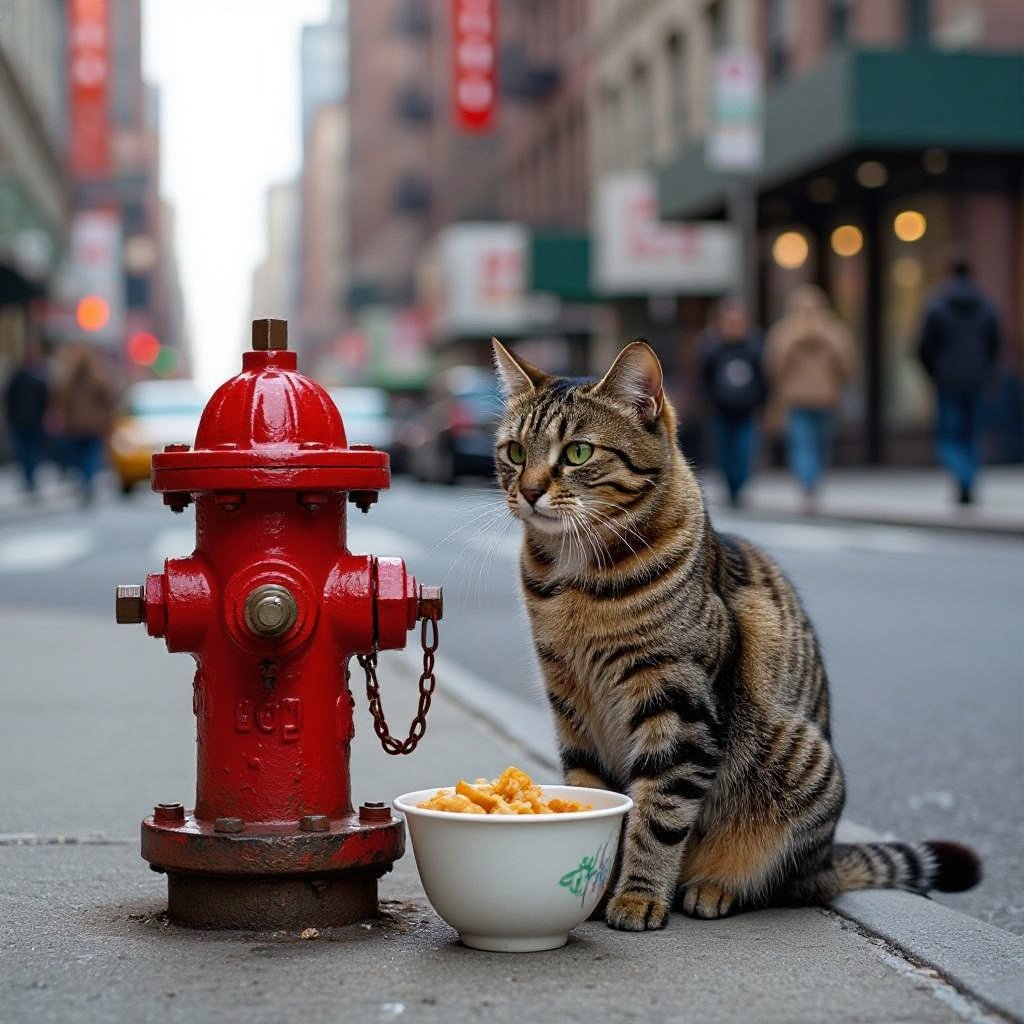 Cat with owl body with eat in city