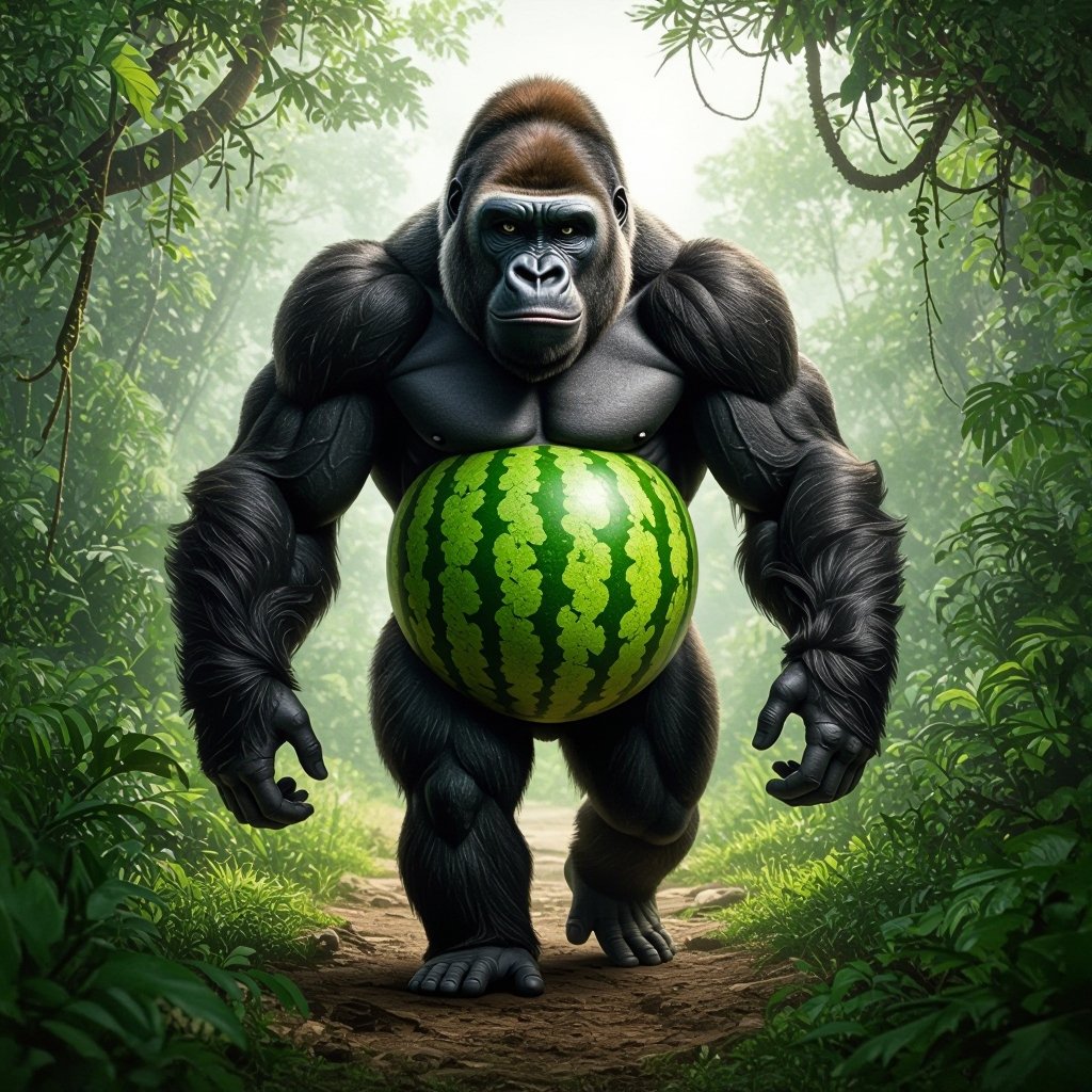 Gorilla watermelon body 2 gorilla arm 2 gorilla leg in jungle