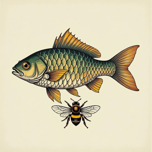 A fish and a bee combined together in Italian brainrot style
