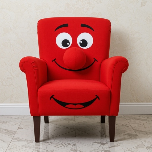 Red chair with nose a eyes and a mouth 