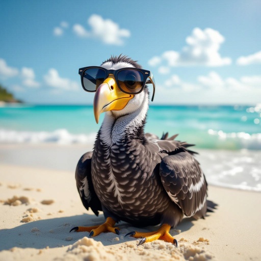 dodo bird with sun glasses in the beatch