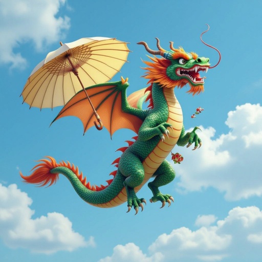 Chinese dragon marybpoppins with umbrella