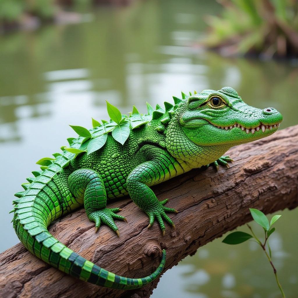 A alligator that has a plant as his body