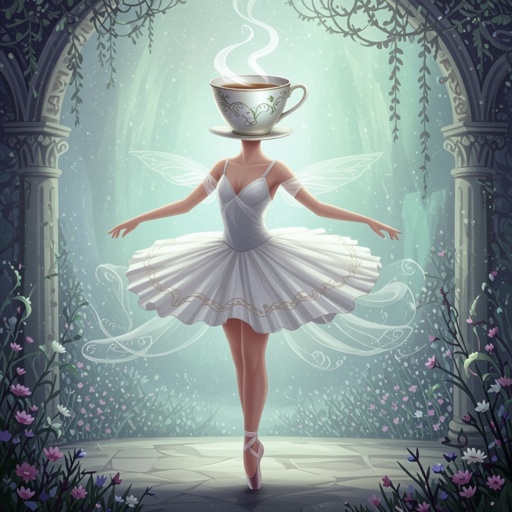 Una ballerina con la testa di una tazza