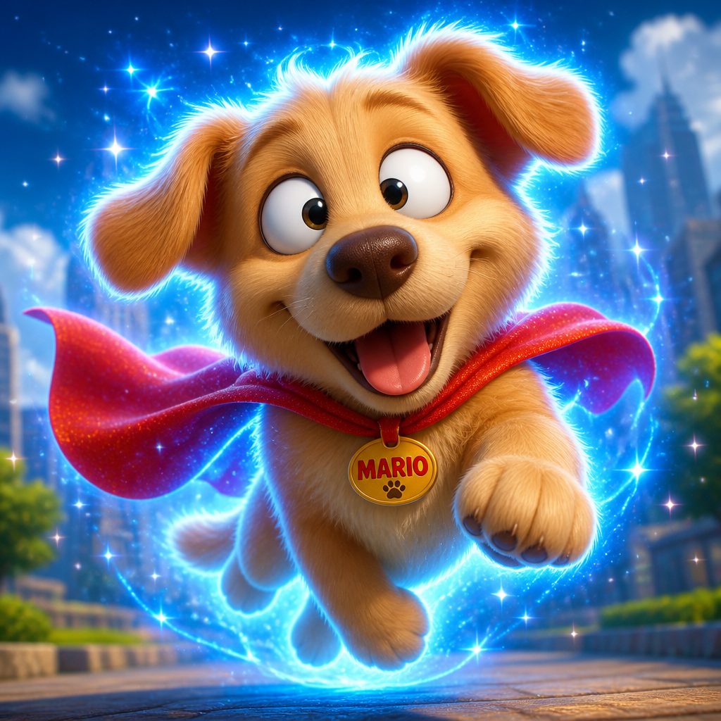 Un cane di nome Mario con gli occhi storti ma super carino con i superpoteri