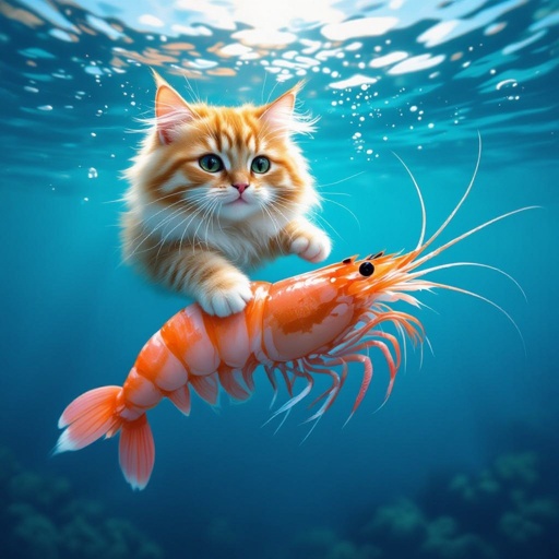 Cat with shrimp body in ocean