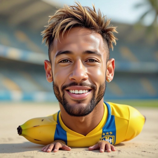 Uma banana com a cara do Neymar e com pernas de macaco