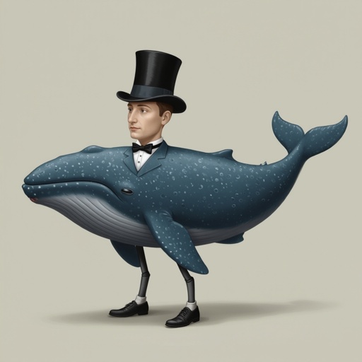 Make a whale with human legs and a top hat