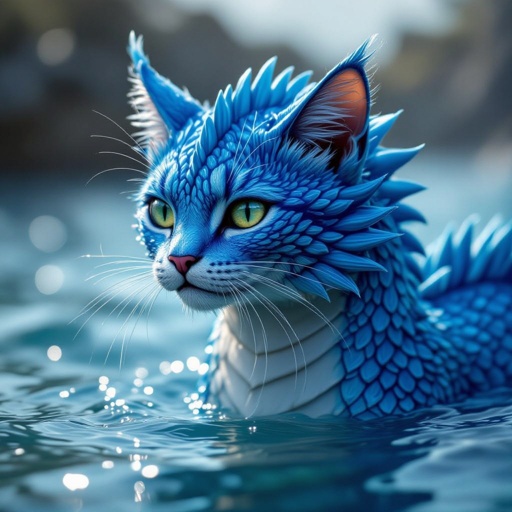Un gatto drago blu nel mare 
