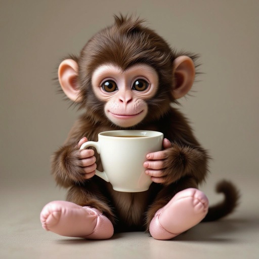 Monkey with a coffee cup body and ballerina shoes