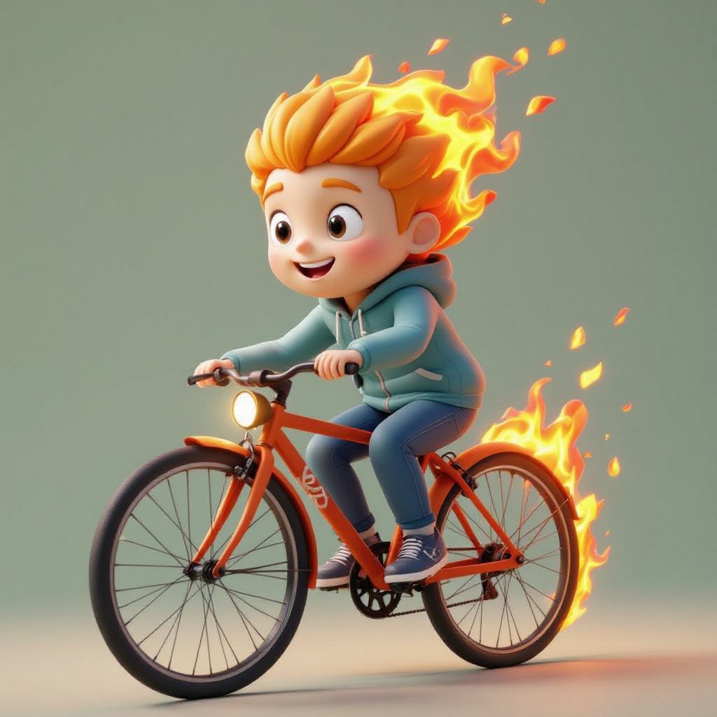 Il est un feu en forme de garçon sur un velo de course