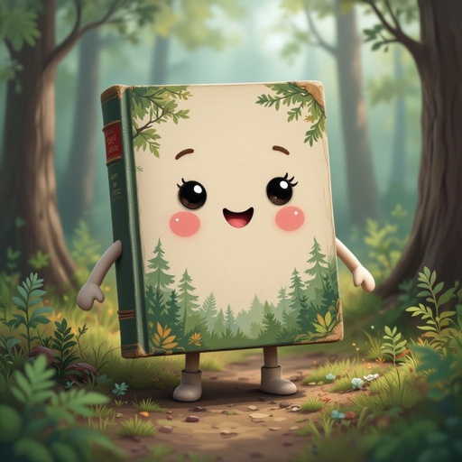 A book with a face with a cute smile and have arms and legs in the forest