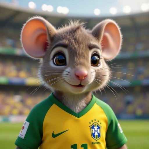 Um rato jogador de futebol com a camisa do Brasil