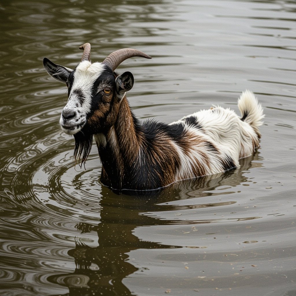 Goat worn body in pond