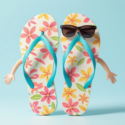 Um chinelo com óculos escuro e com pernas e braços