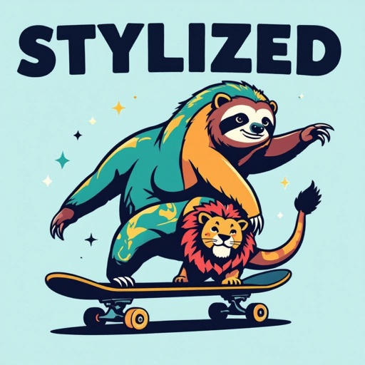 Half sloth half snake half lion on a skate