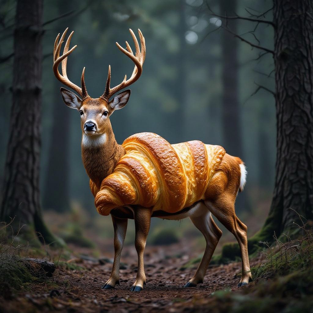 Deer with croissant body 4 deer leg in woods