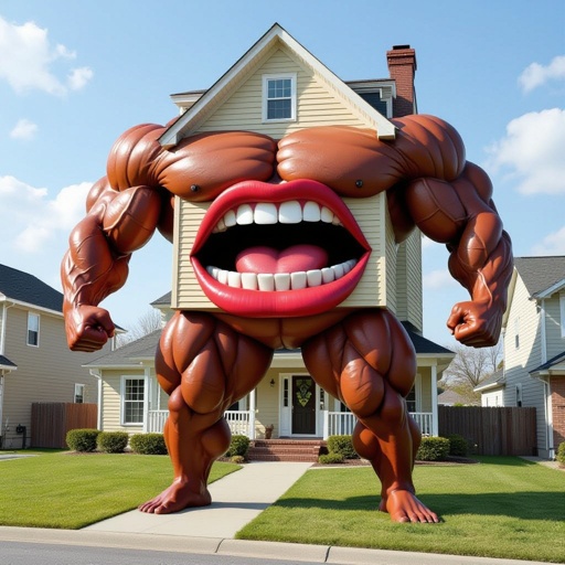 Uma casa com boca em pernas de fisiculturista
