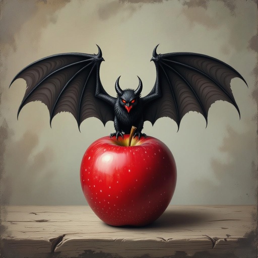 Apple with devil wings