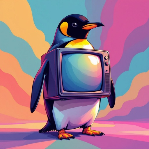 A penguin with a tv as its torso