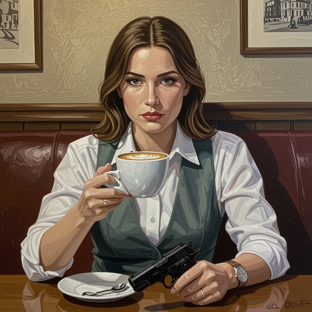 Um café com leite uma arma na mão