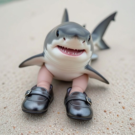 A baby shark with shoes