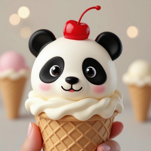 Ice cream panda with a cherry on top