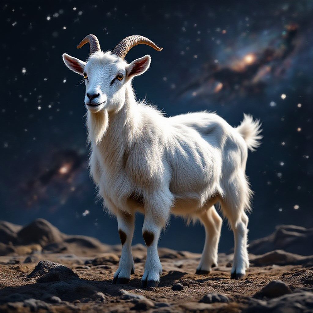 A goat as an earth showing its whole body and in the multiverse