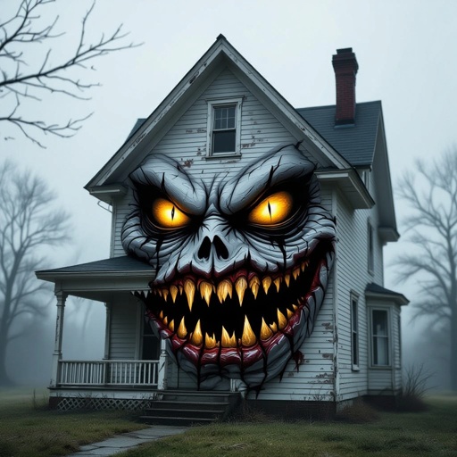 A house with a creepy mouth and have eyes in the darkness
